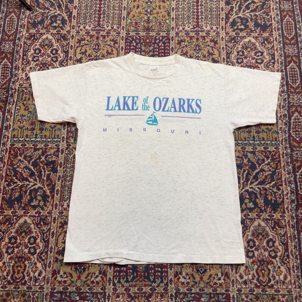 VTG 1992 Lake of the Ozarks Missouri Graphic T Shirt‎ L heather gray USA SS blue